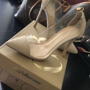 Rose gold and clear pumps